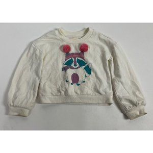 Harper Canyon Raccoon Pullover Sweater Cream White Pom Girls 4 4T